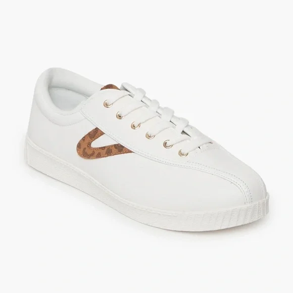Tretorn Nylite Plus Leather White Leopard Sneakers Sz 8 - Picture 2 of 5